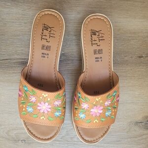 Embroidered Tan Sandals